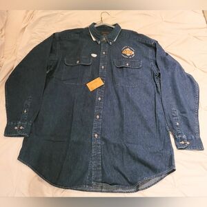 New Vintage Superbowl XXV Ravens Giants Tampa 2001 Denim Shirt Official Hologram